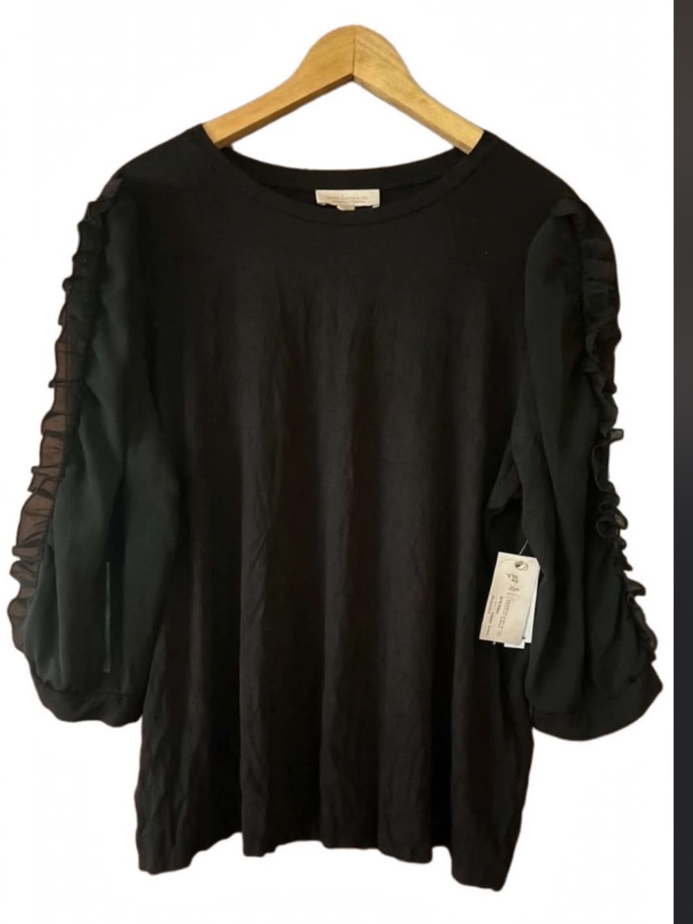 Philosophy Black Long-Sleeve Ruffle-Trim Top